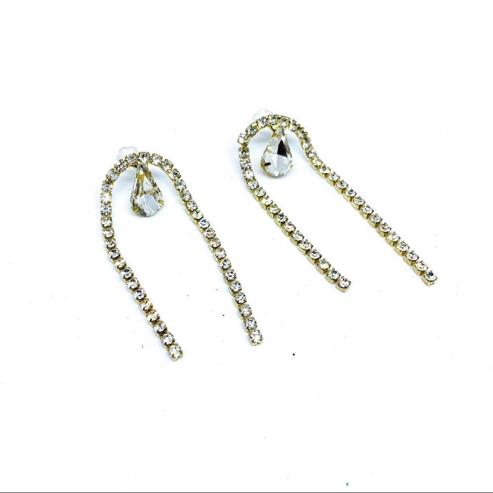 Nwt Tear Drop Double Tassel Dangle Gold Earring